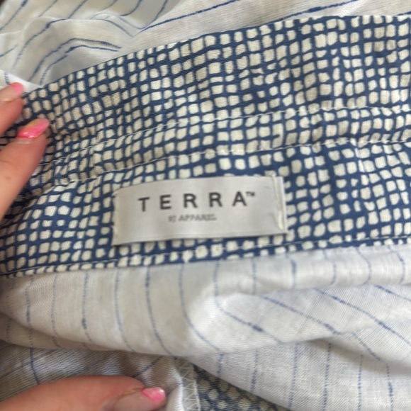 Terra Sj Apperal Large Blouse Shirt White Blue Linen Lagenlook - Picture 13 of 13